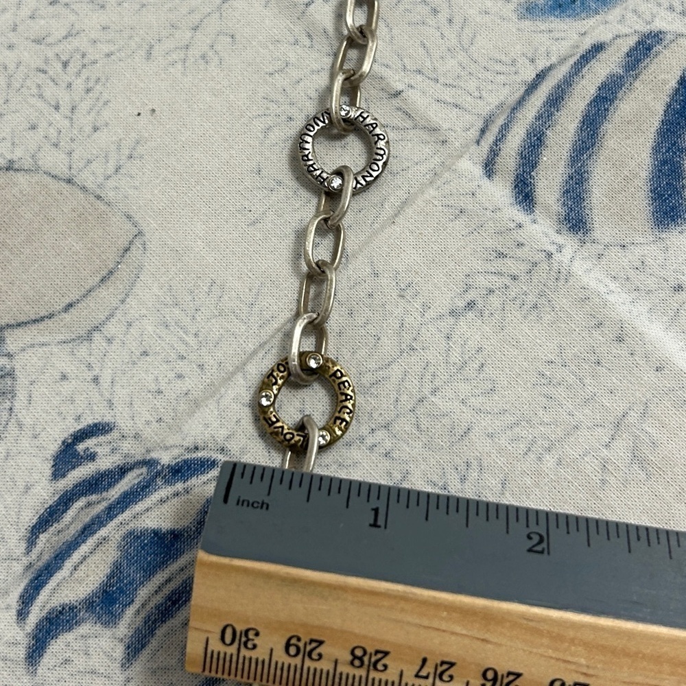 Brighton Art & Soul Harmony Bracelet Two-tone Peace Love Links with Cloth Bag - Picture 5 of 7
